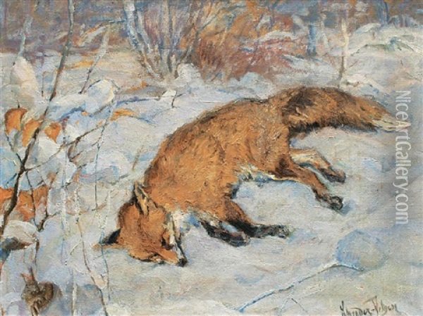Fuchs Im Schnee Oil Painting - Carl Hans Schrader-Velgen