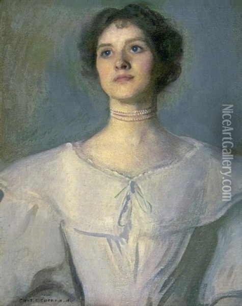 Portrait Of A Woman In A White Dress Oil Painting - Charles Courtney Curran
