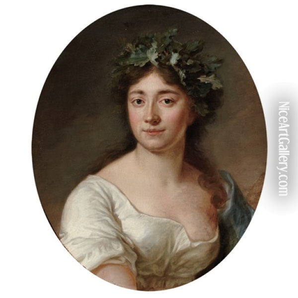Portrait Of A Lady Wearing A Wreath Oil Painting - Antoine Vestier