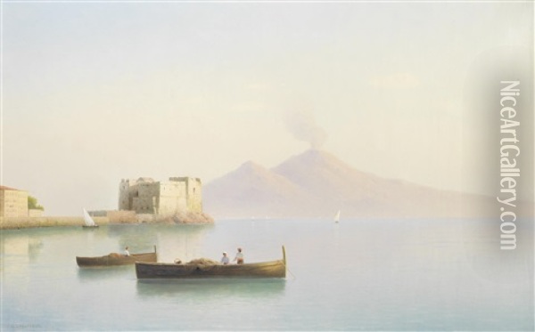 The Old Harbour With Vesuvius Beyond Oil Painting - Gavril Pavlovich Kondratenko