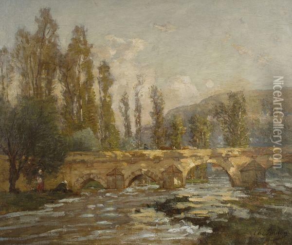 Paysage Au Pont Oil Painting - Georges J. Buisson