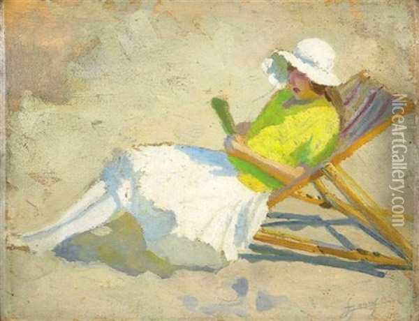 Femme A La Plage Oil Painting - Lucien-Hector Jonas