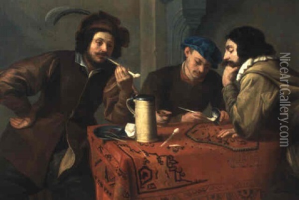 Zwei Manner Rauchen An Einem Tisch Oil Painting - Theodoor Rombouts