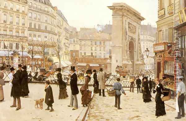 Le Boulevard St. Denis, Paris Oil Painting - Jean-Georges Beraud