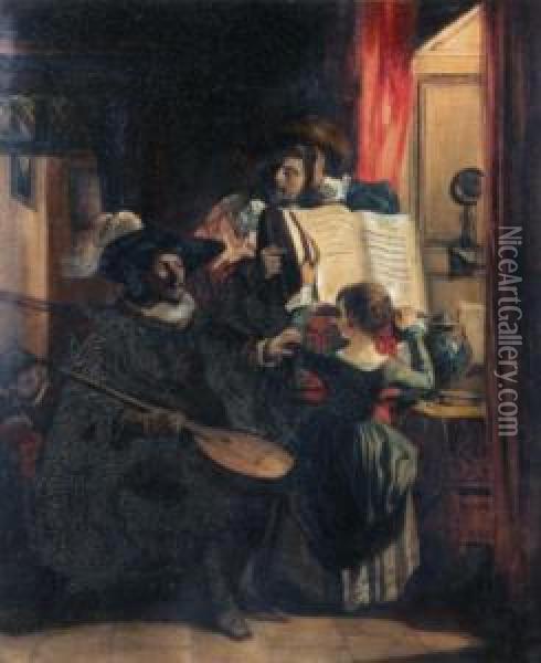 Le Concert Familial Oil Painting - Camille-Joseph-Etienne Roqueplan