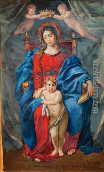 Coronacion De La Virgen, Boceto Para Retablo De Iglesia Oil Painting - Jose Garnelo Y Alda