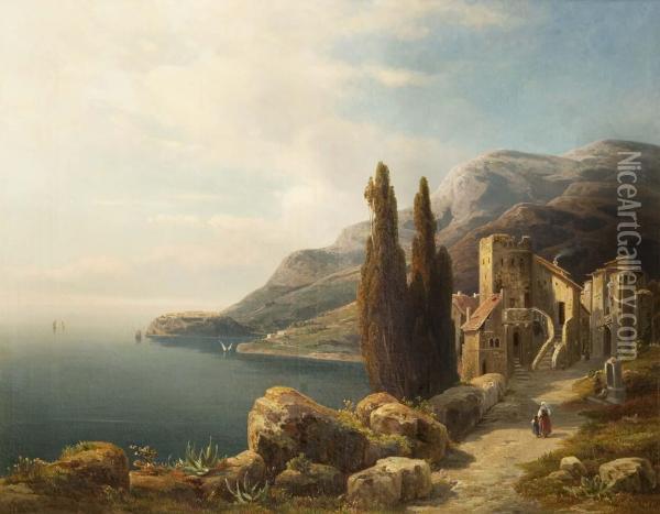 Blick Auf Monaco Oil Painting - Friedrich Wilhelm Schreiner