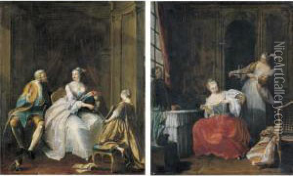 Salon Interiors With Figures Oil Painting - Jean Francois de Troy