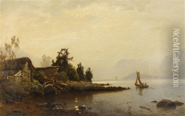 Ausfahrt Der Fischer Am Fjord Oil Painting - Georg Anton Rasmussen
