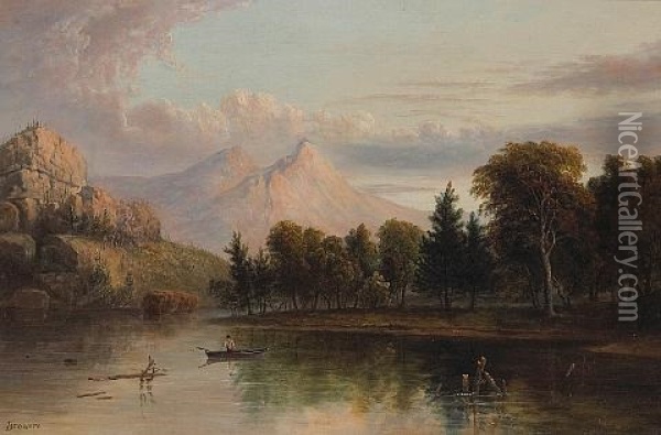 A Lone Figure In A Rowboat With Mountains Beyond Oil Painting - Albertus Del Orient Browere