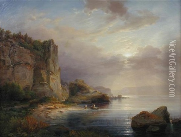 View Of The Rocky Coast At Bodensee, Lake Constance, On The Rhine Oil Painting - Friedrich Thurau