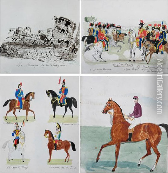 Four Juvenile Sketchbooks, To Include Studies Of Horses, Military Scenes Etc Oil Painting - Alfred Bright