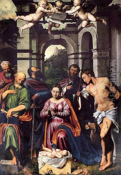 The Adoration of the Christ Child with Saints Oil Painting - Callisto Piazza Da Lodi