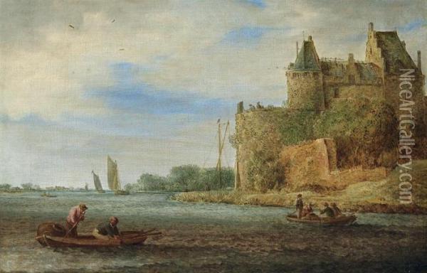 Flusslandschaft Mit Burg Oil Painting - Jan Coelenbier