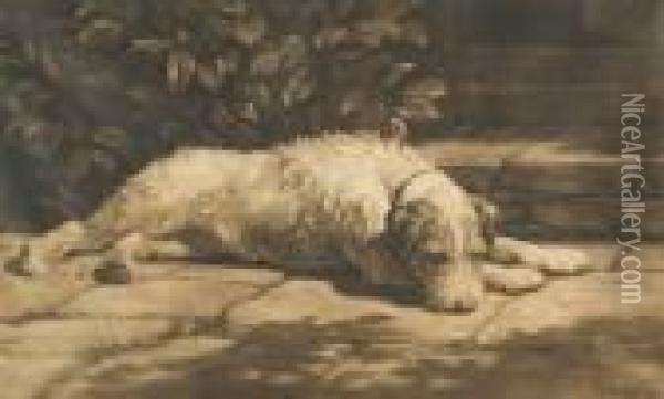 A Terrier Sleeping In A Pool Of Sunlight Oil Painting - Herbert Thomas Dicksee