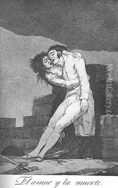 Caprichos - Plate 10: Love and Death Oil Painting - Francisco De Goya y Lucientes