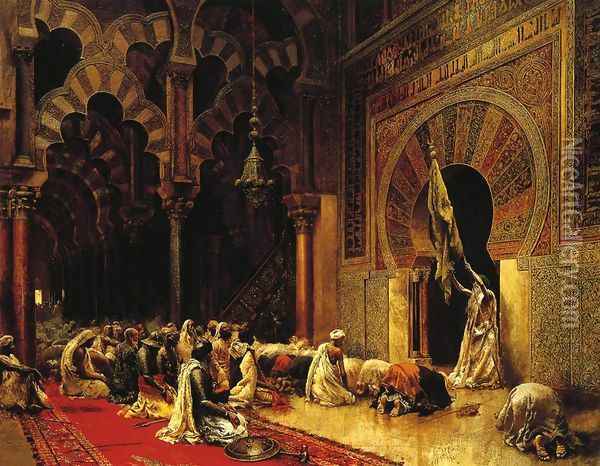 Interior Of The Mosque At Cordova Oil Painting - Edwin Lord Weeks