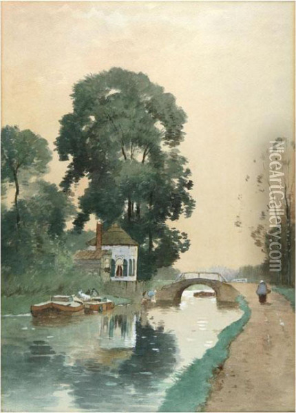 Canal View With Bridge In Holland Oil Painting - Marinus Gidding