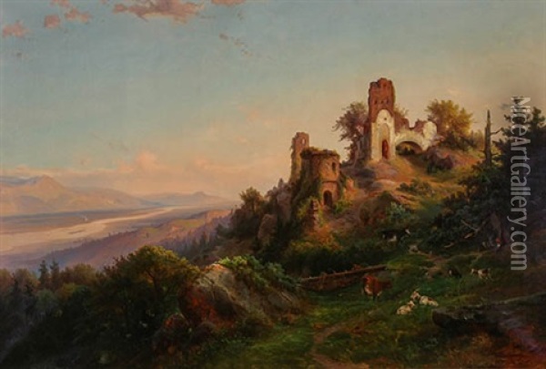 Landscape With Ruins Oil Painting - Johann Hermann Carmiencke