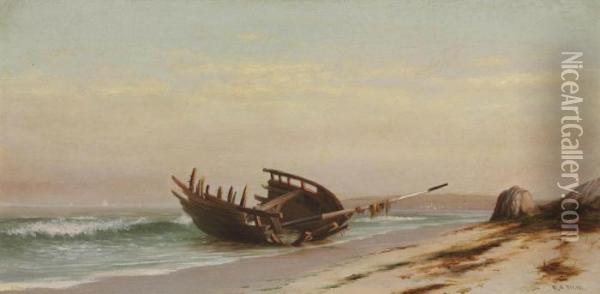 Old Wreck Near Newport, Rhode Island Oil Painting - Francis Augustus Silva
