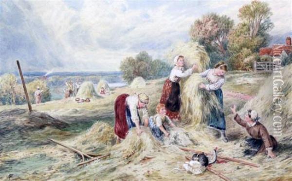 Harvesters Oil Painting - Myles Birket Foster