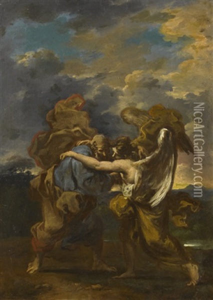 Jacob Wrestling With The Angel Oil Painting - Alessandro Magnasco