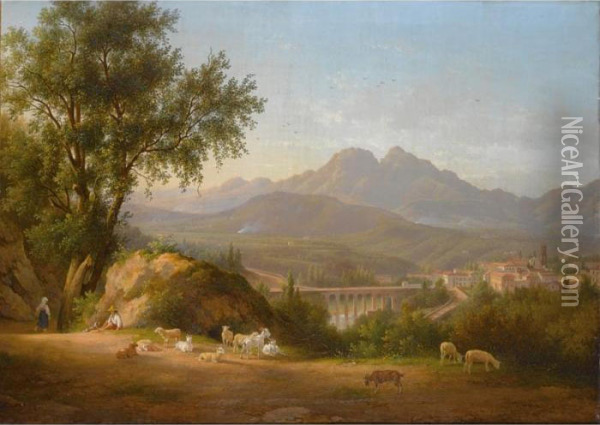 A View Of Cava Dei Tirreni Near Salerno, Italy Oil Painting - Lievine Teerlink