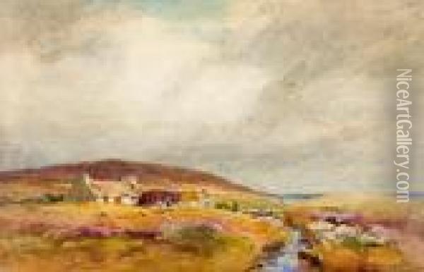 Cottages By A Stream On The Moors Oil Painting - William St. Thomas Smith