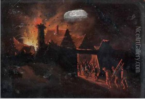 Incendio Notturno Di Una Citta Oil Painting - Egbert van der Poel