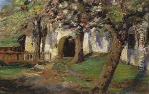 Apple Trees In Blossom Oil Painting - Olga Wisinger-Florian