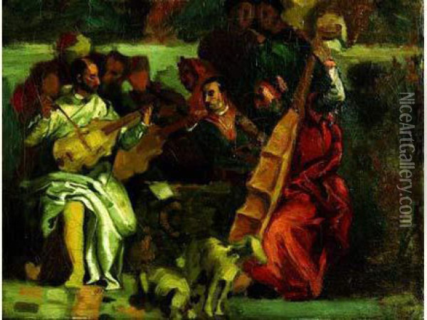 Musiciens D'apres Veronese (detail Du Mariage De Cana), Vers 1820 Oil Painting - Eugene Delacroix