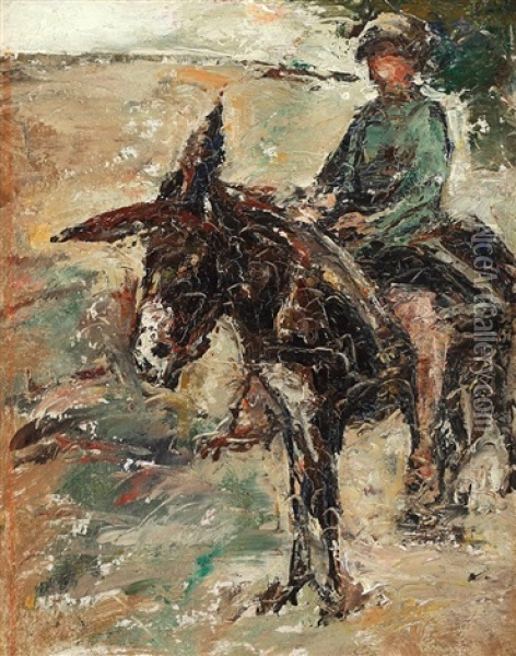 Riding On Donkey Oil Painting - Gheorghe Petrascu