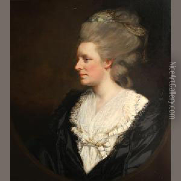 A Portrait Of A Lady, Wearing A White Gown And Black Cloak, Thought To Be Mrs. Hughes Oil Painting - James Northcote