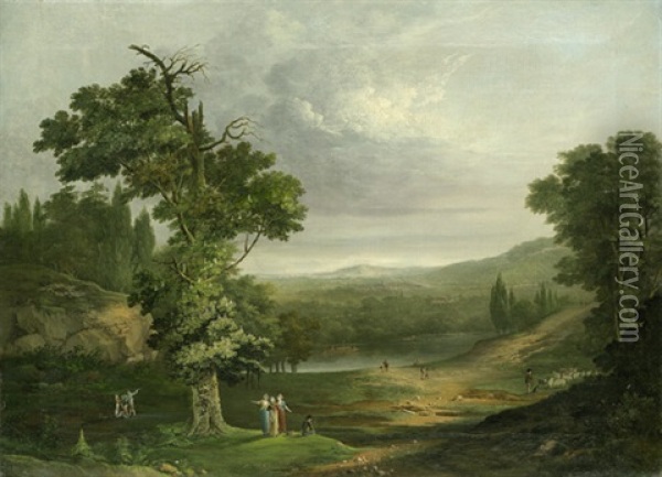 Thuringische Landschaft Mit Bluhender Kastanie, Im Vordergrund Staffage Oil Painting - Johann Gottlieb Rost
