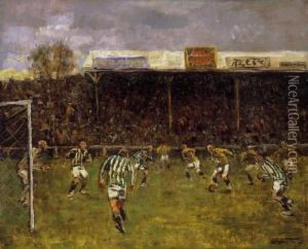 The Ferencvaros' Football Ground In Nepliget Before The Second World War Oil Painting - Tibor Polya