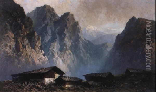 Alm Im Hochgebirge Oil Painting - Oskar Mulley