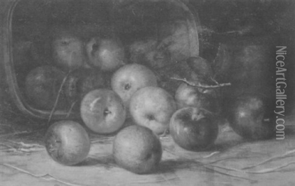Apples Falling Out Of A Basket Oil Painting - August Laux