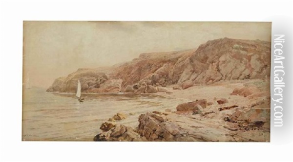 Rocky Coast, Newport, Rhode Island Oil Painting - William Trost Richards