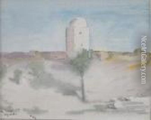 Middle Eastern Landscape With A Tower Oil Painting - Hercules Brabazon Brabazon