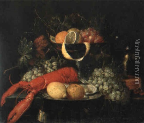 Stilleben Mit Romer, Geschirr Und Fruchten Oil Painting - Theodor van Aenvack