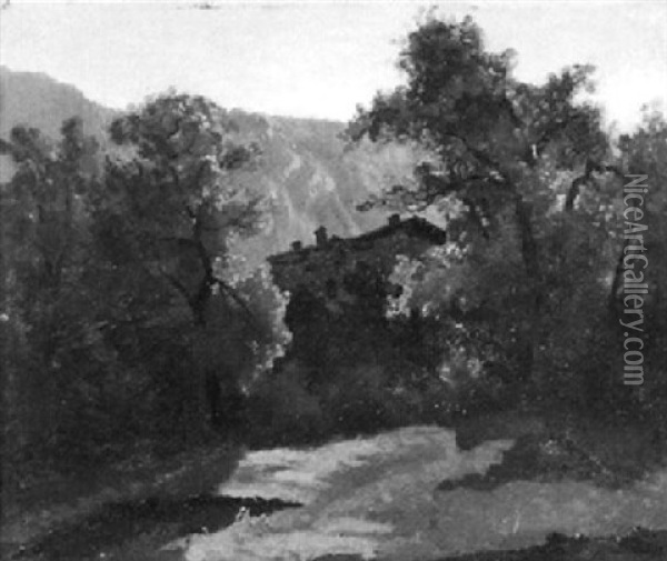 Sommerliche Waldlandschaft Am Spaten Nachmittag Oil Painting - Charles (Jean-Ch. Ferdinand) Humbert
