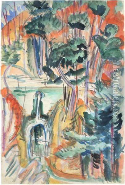 Taunuslandschaft Mit Brucke Oil Painting - Ernst Ludwig Kirchner
