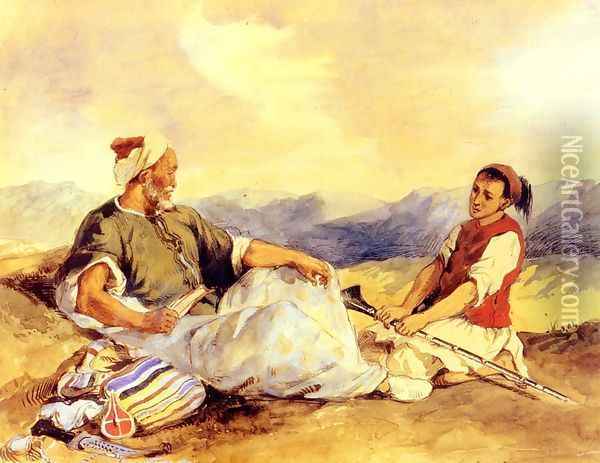 Two Moroccans Seated In The Countryside Oil Painting - Eugene Delacroix