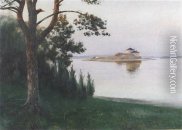Dalaro Skans I Aftonsol Oil Painting - August Vilhelm Nikolaus Hagborg