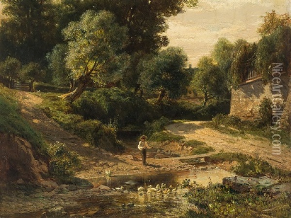 The Little Angler Oil Painting - Rudolf Ribarz