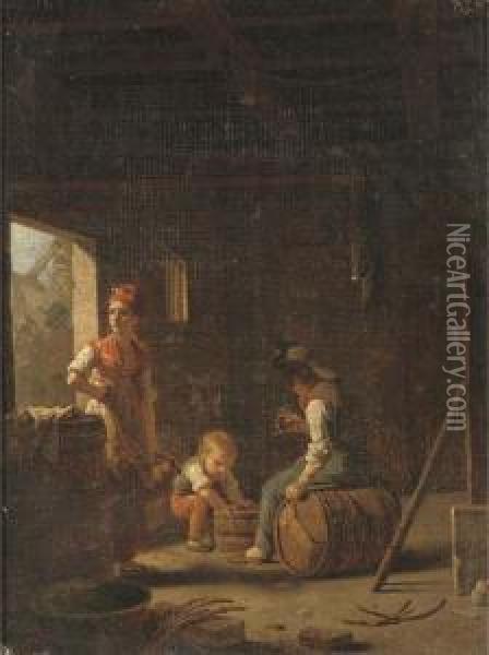 A Peasant Couple With A Child In A Barn Oil Painting - Michel-Martin Drolling
