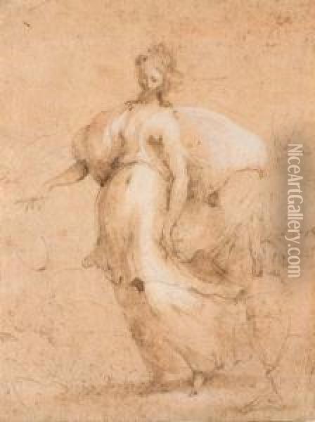 Une Femme Marchant Vers La Gauche Oil Painting - Valerio Castello