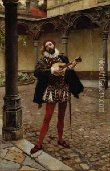 The Madolin Player Oil Painting - Jean-Baptiste Germain