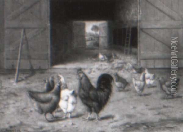 The Barnyard Oil Painting - William T. Robinson
