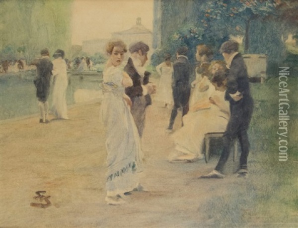 Society In The Park Oil Painting - Wilhelm Schreuer